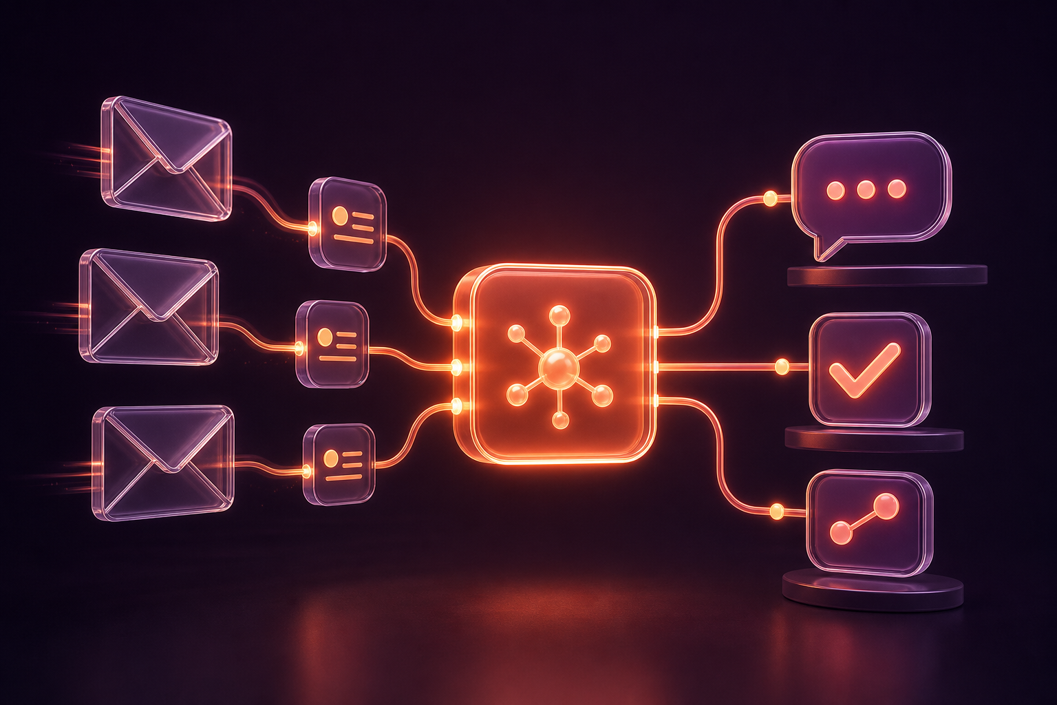 Emails routed by an AI workflow into replies, tasks, and follow-ups